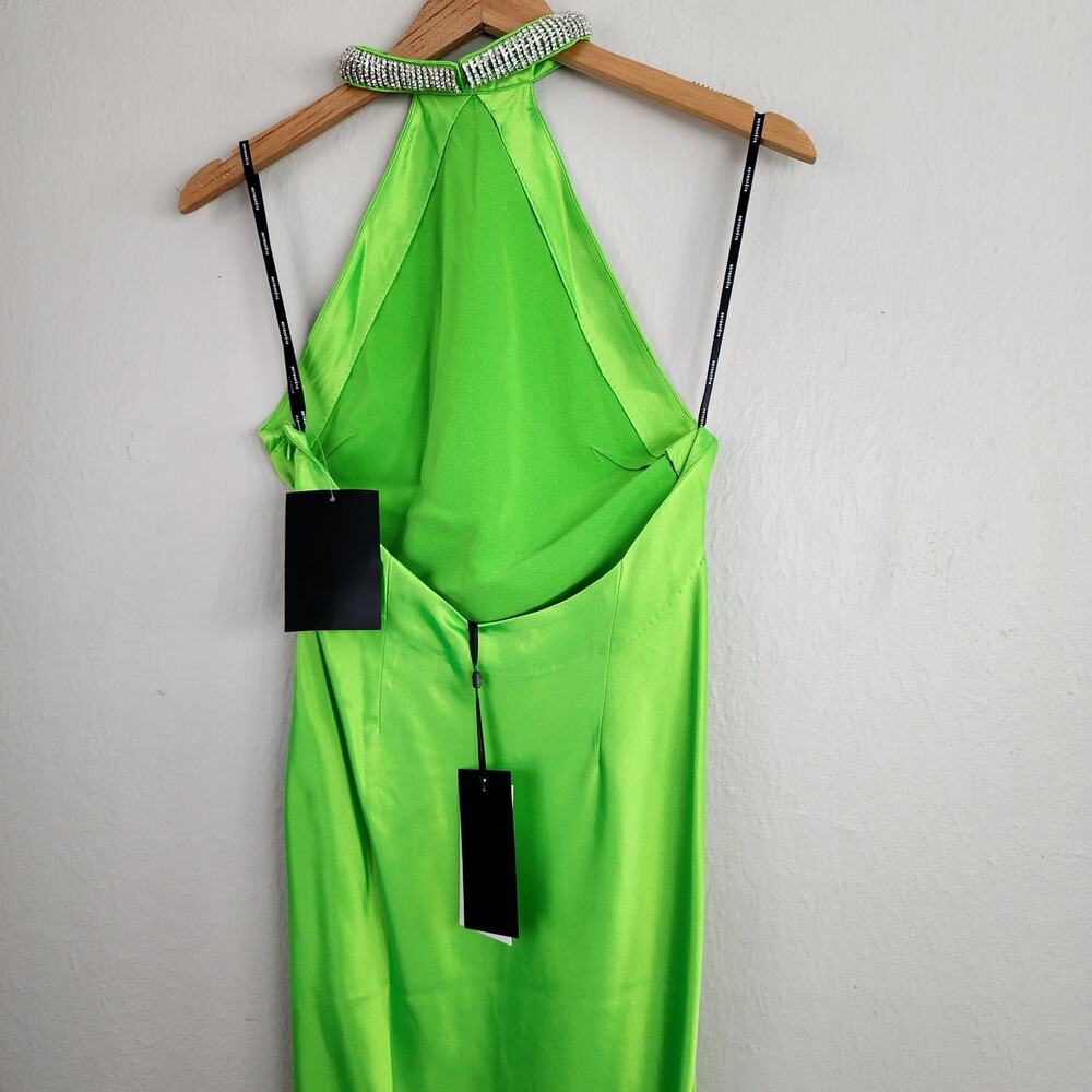 Retrofête Maria Halter Gown Lime Punch Neon Green Rhinestone Neck Maxi NWT - Picture 11 of 16